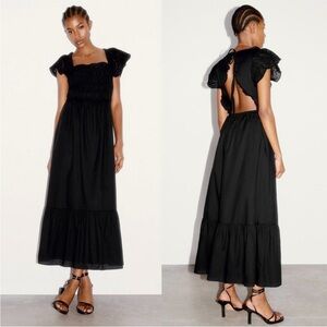 Zara limited edition embroidered frill style back open midi dress